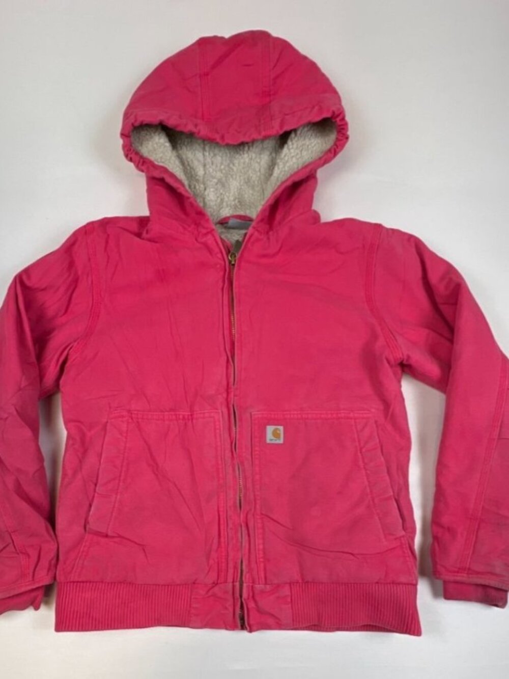 Carhartt Girls Large 14 Pink Canvas Sherpa Lined Hooded Active Jacket